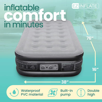 EZ INFLATE Portable Blow Up Double-High Inflatable Mattress for Travel/Home (Like New)