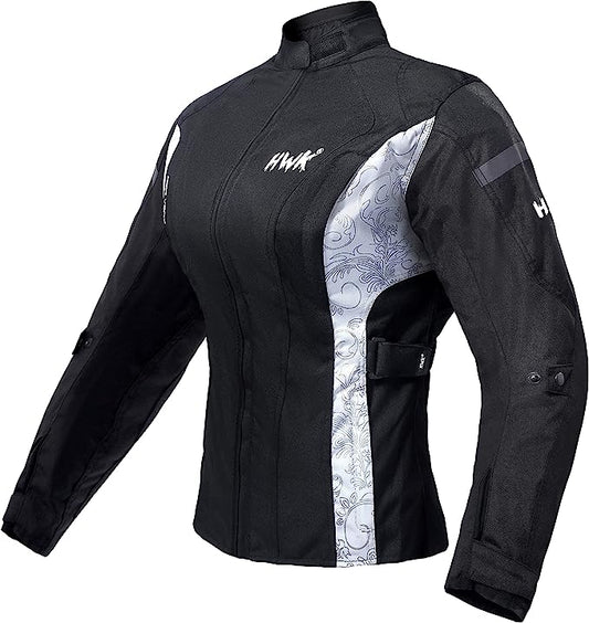 HWK Touring Motorcycle Jacket for Women, Large - Black/White (Like New)