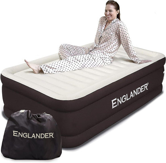 Englander Double High Inflatable Air Mattress w/Built-in Pump, Twin - Brown- (Like New)