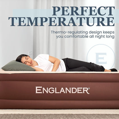 Englander Double High Inflatable Air Mattress w/Built-in Pump, Twin - Brown- (Like New)