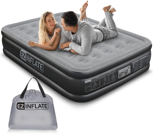 Ez Inflate Adjustable Blow Up Air Mattress With Dual Pump, Queen - Gray/Black- (Like New)