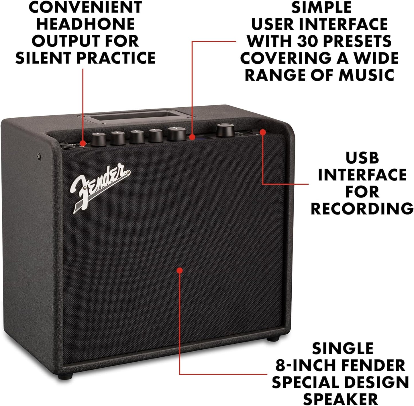 Fender Mustang LT25 25-Watt Combo Amp with 30 Preset Effects for Guitar - Black (Like New)