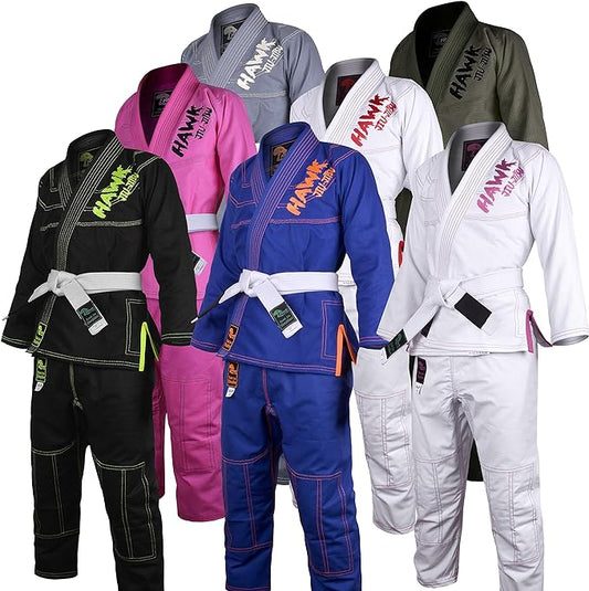 Hawk Jiu Jitsu Kids Brazilian Jiu Jitsu Gi with White Belt, K000 - Girls White (Used)
