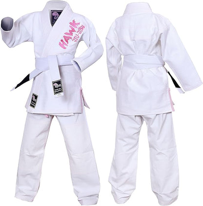 Hawk Jiu Jitsu Kids Brazilian Jiu Jitsu Gi with White Belt, K000 - Girls White (Used)