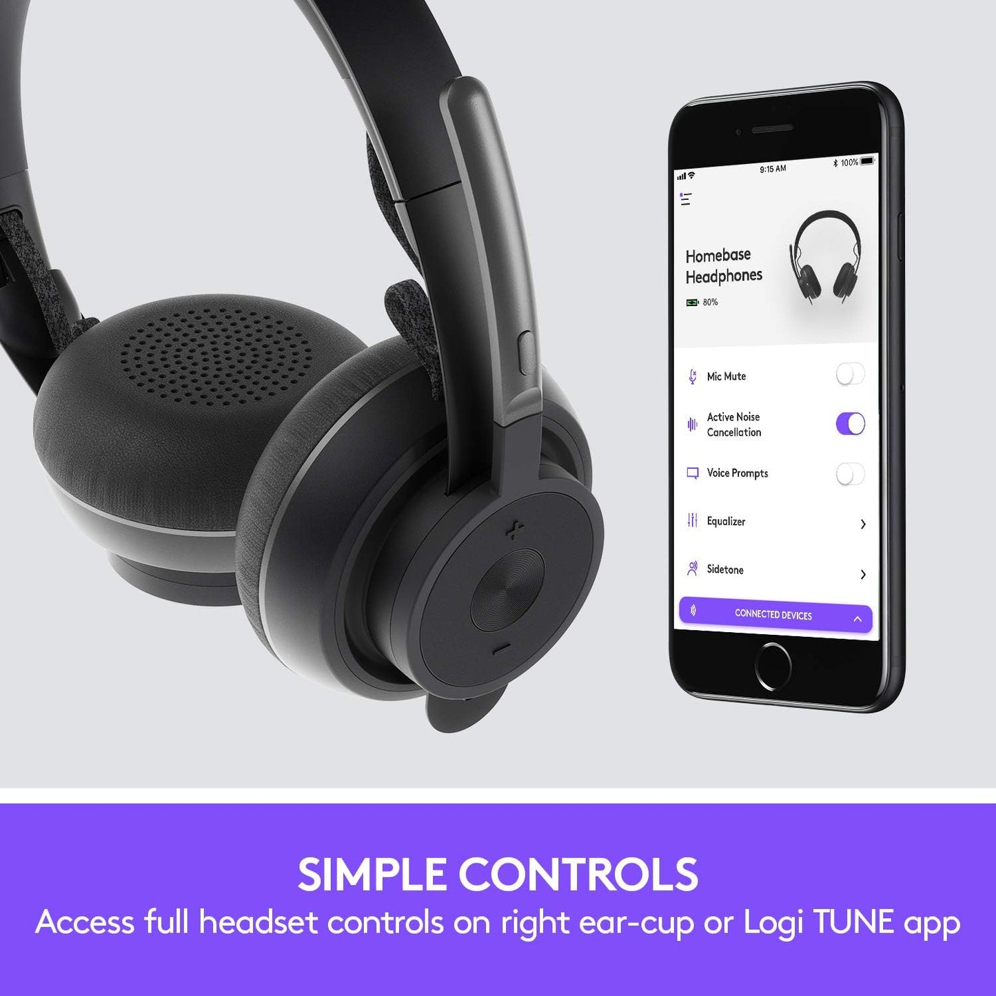 Logitech Wireless On Ear Bluetooth Headset, Active Noise Cancellation - Black (Used)