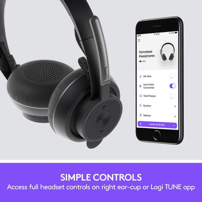 Logitech Wireless On Ear Bluetooth Headset, Active Noise Cancellation - Black (Used)