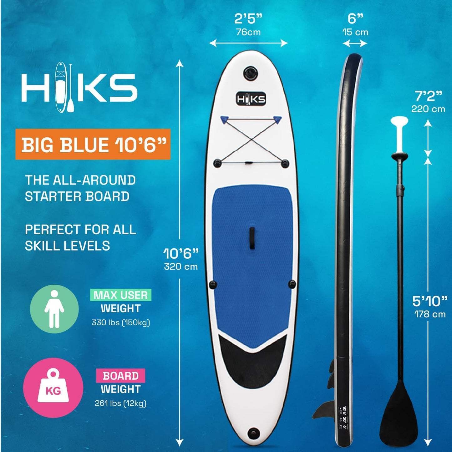HIKS 10'6" Inflatable Standup Polyester Paddleboard SUP Kayak Set for Adults (Like New)