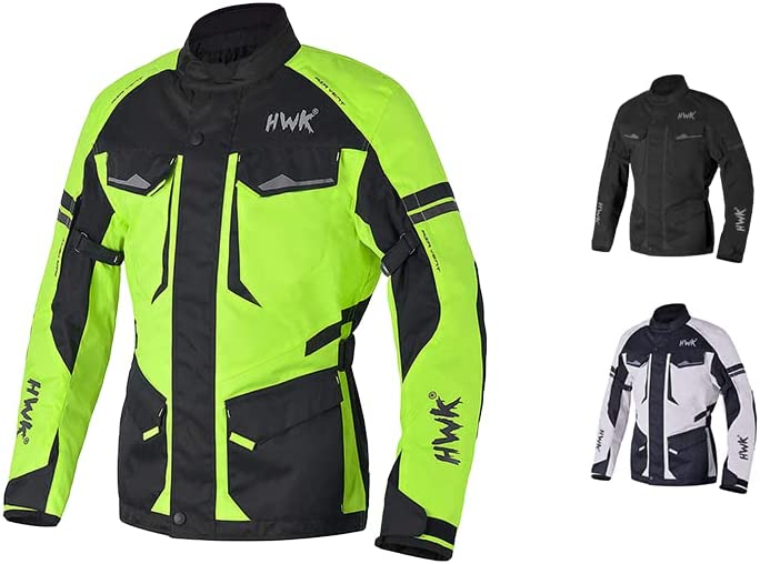 HWK Motorcycle Jacket for Men Adventure w/Cordura Fabric, Medium - Hi-vis Green (Used)