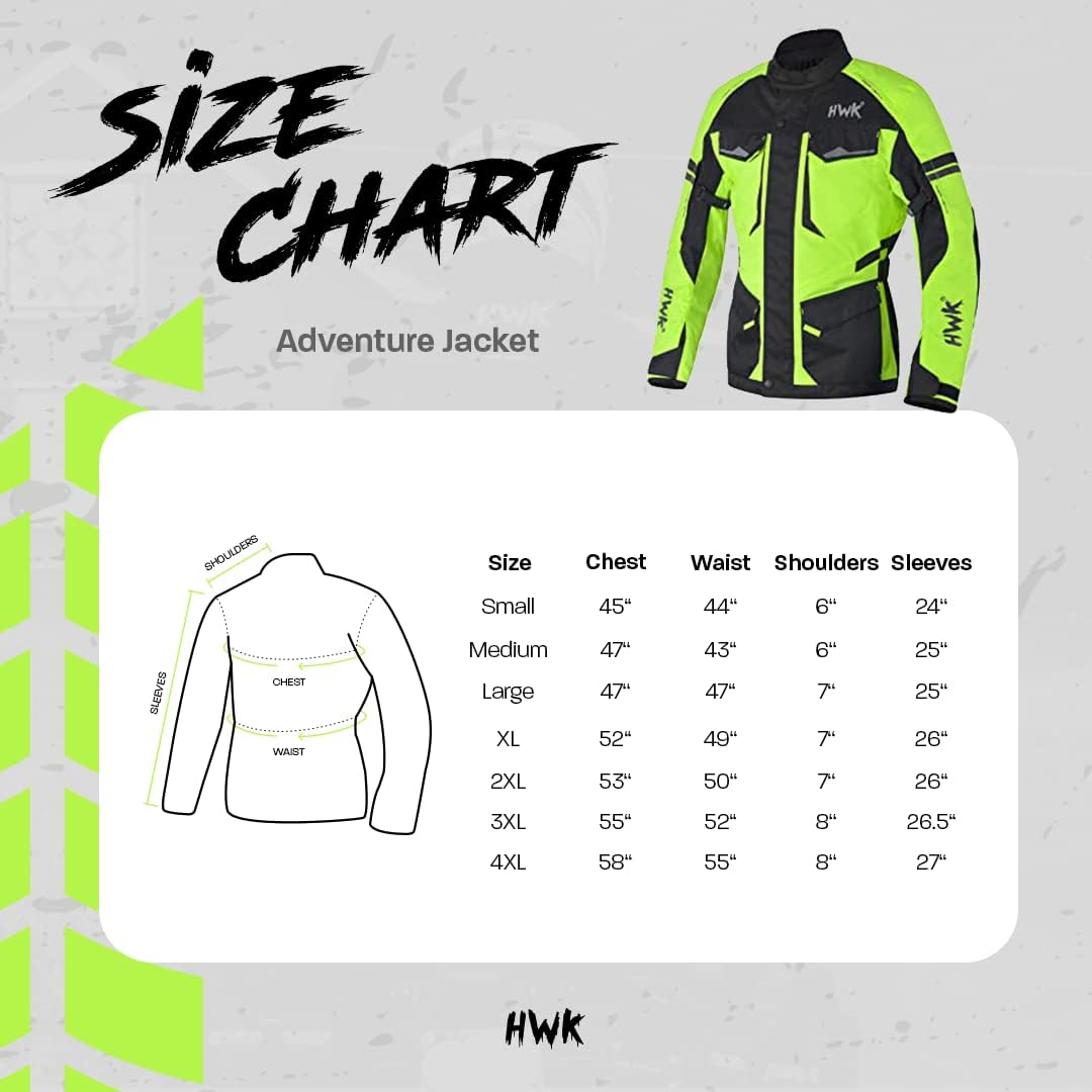HWK Motorcycle Jacket for Men Adventure w/Cordura Fabric, Medium - Hi-vis Green (Used)