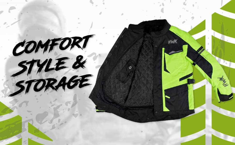 HWK Motorcycle Jacket for Men Adventure w/Cordura Fabric, Medium - Hi-vis Green (Used)