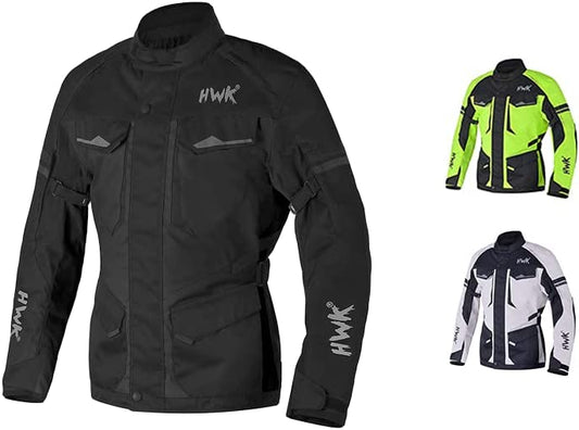 HWK Motorcycle Jacket for Men Adventure with Cordura Fabric, Small - Black (Used)