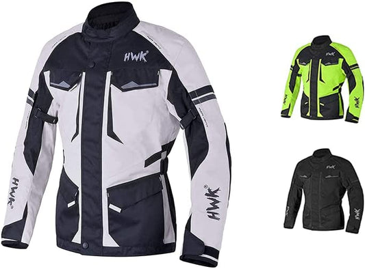 HWK Motorcycle Jacket for Men Adventure w/Cordura Textile Fabric, XL - Grey- (Used)