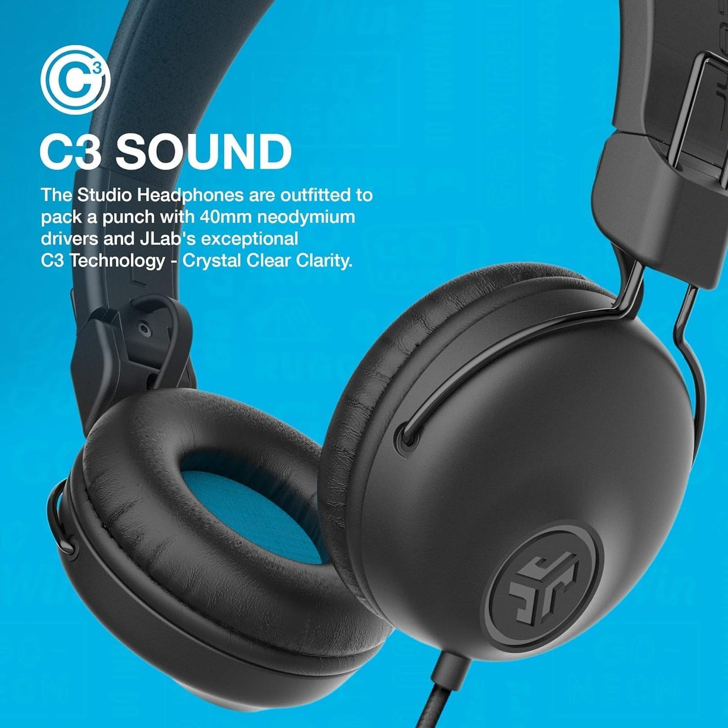 JLab Studio Wired On-Ear Tangle Free Adult's Headphones Fits IOS/Android, Black (Like New)