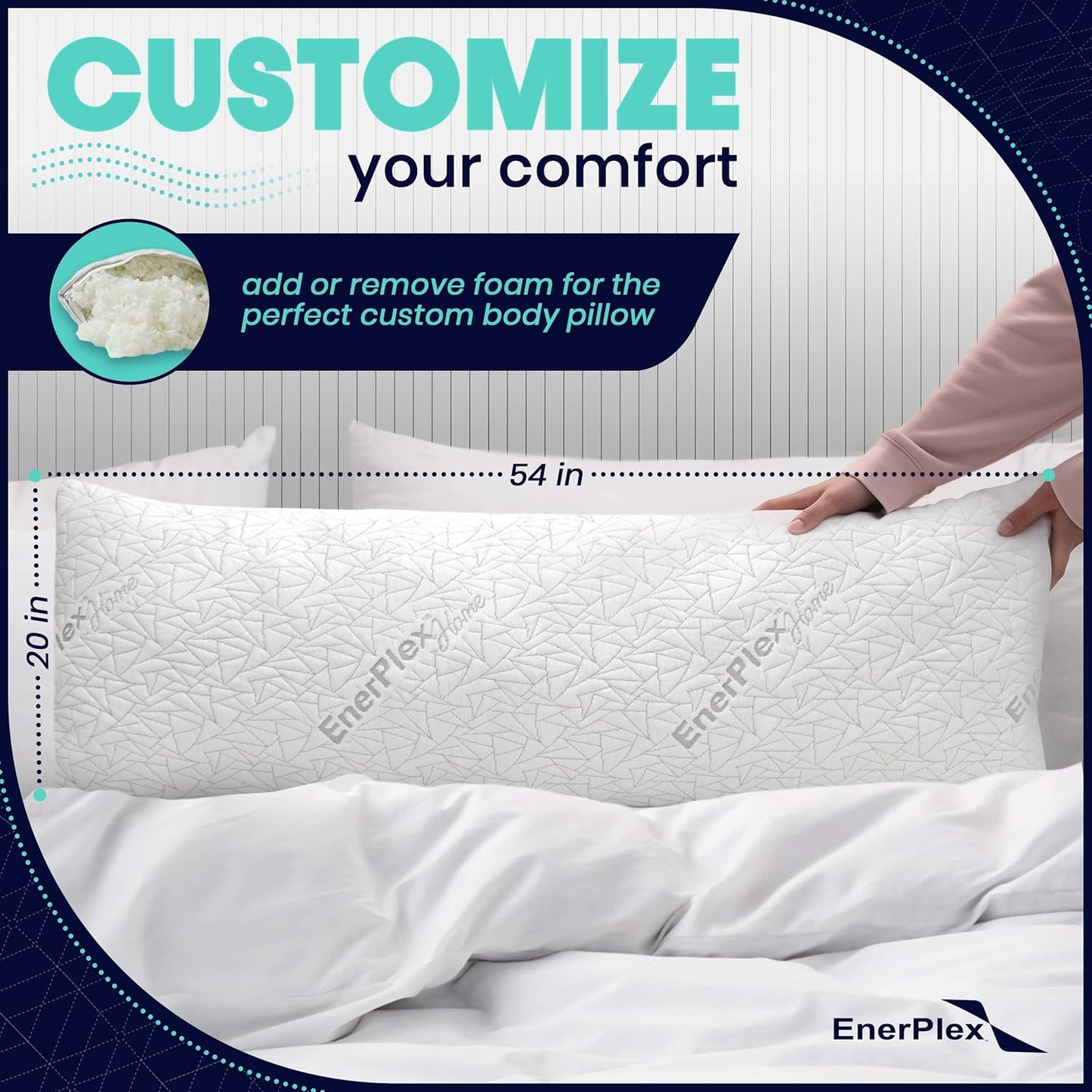 EnerPlex Body Pillow - Adjustable 54 x 20" Long Pillow Shredded Memory Foam (New, Damaged Retail Box)