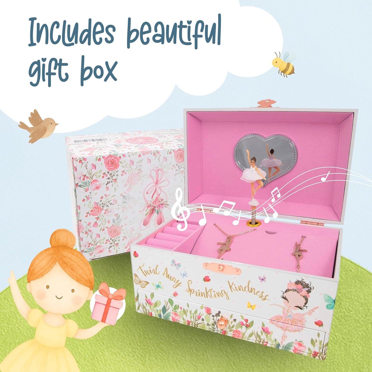 The Memory Building Company Musical Jewelry Box for Kids, Ages 6-12 Years (Like New)