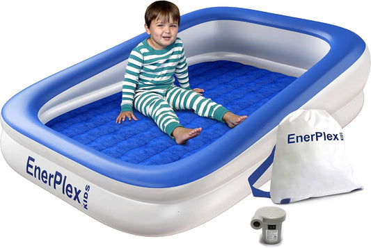 EnerPlex Kids Inflatable Portable Blow up Travel Bed with High Speed Pump (New)