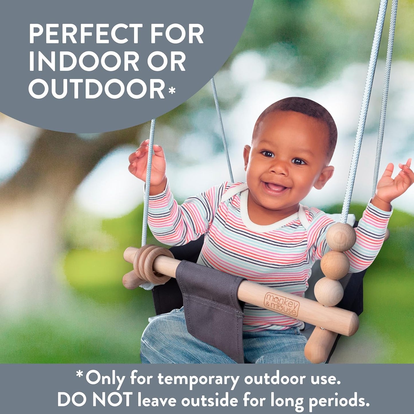 Monkey & Mouse Indoor-Outdoor Portable Baby Swing/Hanging Chair, Beech Wood (Like New, No Retail Box)