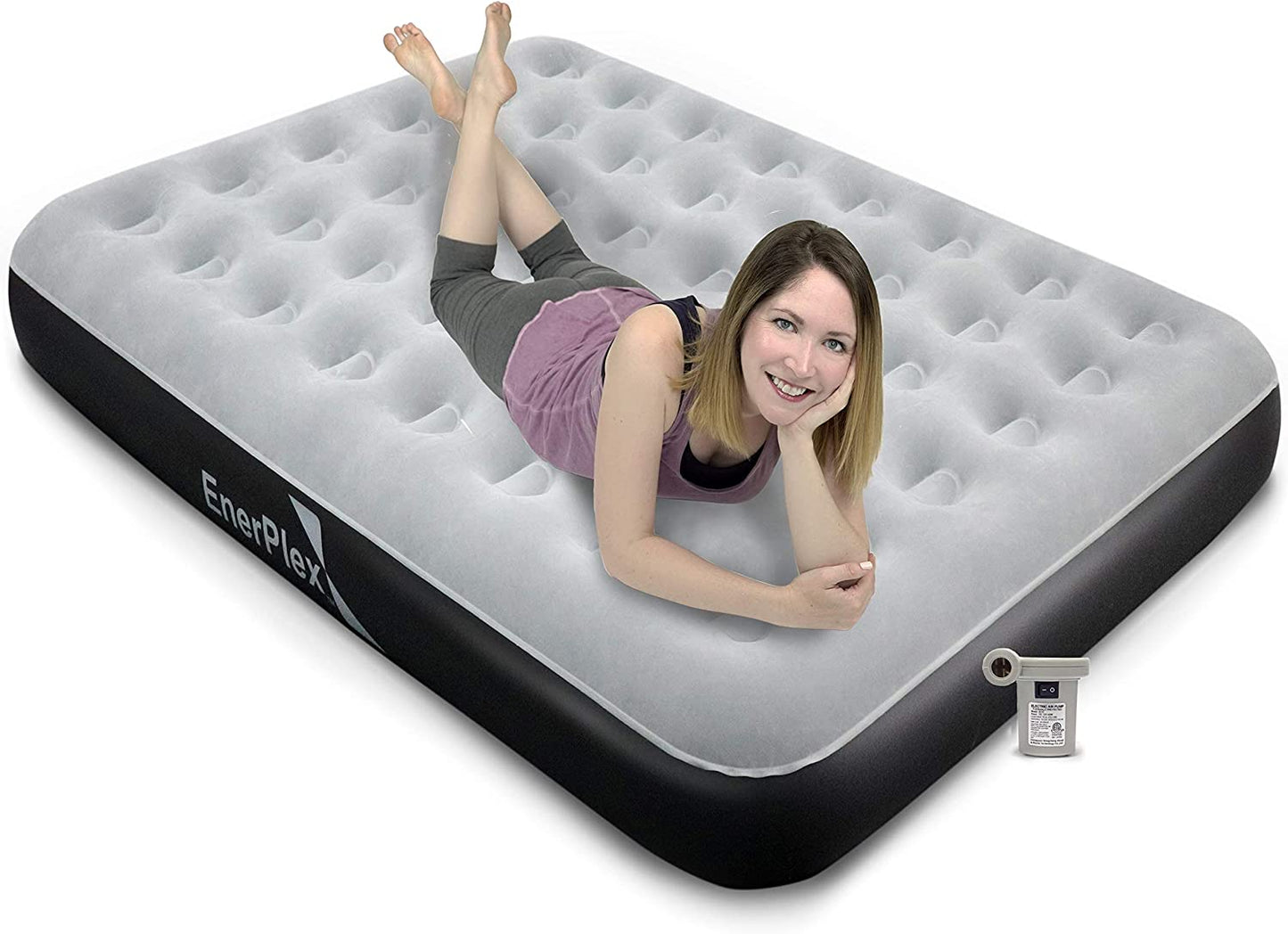 EnerPlex Camping Blow Up Air Mattress with Built in Pump, Queen - Grey/Black- (Like New)