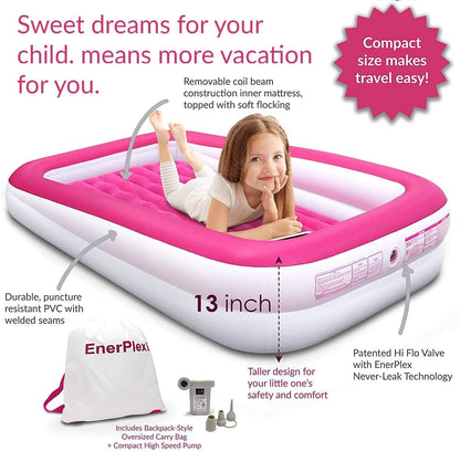 EnerPlex Kids Inflatable Toddler Travel Bed, Portable Air Mattress (Used)
