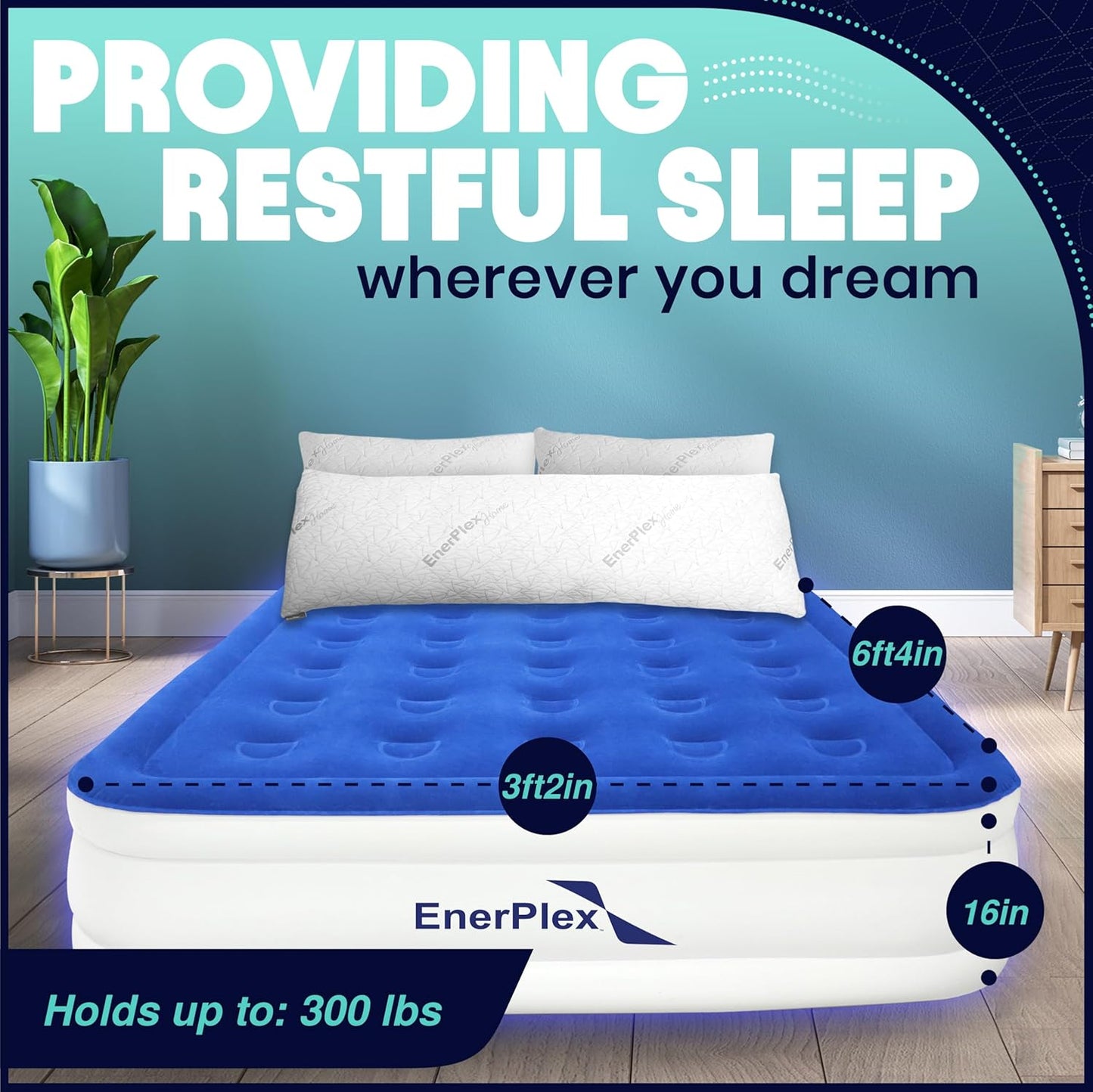 EnerPlex Portable Waterproof Air Mattress with Built in Pump for Travel, Durable (Like New, Damaged Retail Box)