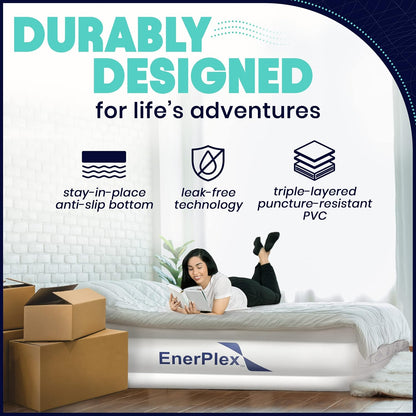 EnerPlex Portable Waterproof Air Mattress with Built in Pump for Travel, Durable (Like New, Damaged Retail Box)