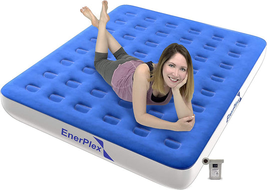 EnerPlex Camping Air Mattress with Built in High Speed Pump, Queen - Blue/White (Like New)