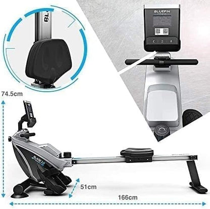 Bluefin Fitness Rower Machine w/ LCD Digital Fitness Console for Home Gym, Black (New)