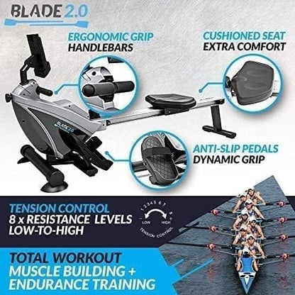 Bluefin Fitness Rower Machine w/ LCD Digital Fitness Console for Home Gym, Black (New)