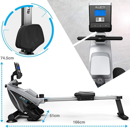 Bluefin Fitness Rower Machine w/ LCD Digital Fitness Console for Home Gym, Black (New)