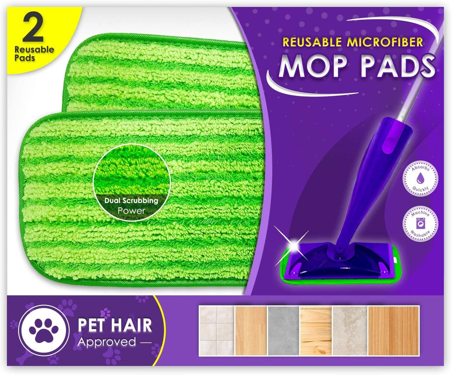 Turbo Microfiber 12" Reusable Machine Washable Floor Mop Swiffer Wet Pad, 2 Pack (New)