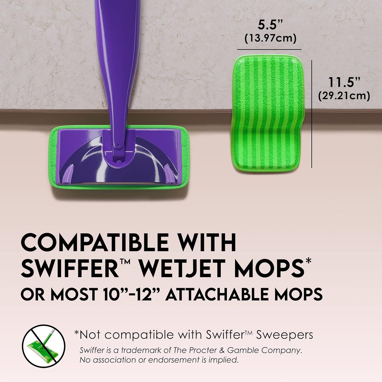 Turbo Microfiber 12" Reusable Machine Washable Floor Mop Swiffer Wet Pad, 2 Pack (New)