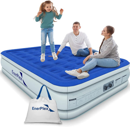 EnerPlex Air Mattress with Built in Pump, 18", Twin Size, White / Blue (Like New)