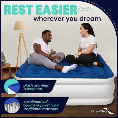 EnerPlex Air Mattress with Built in Pump, 18", Twin Size, White / Blue (Like New)