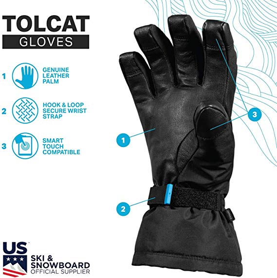 Wildhorn Tolcat Ski Unisex Waterproof Gloves, Touchscreen Compatible - Stealth (Like New)