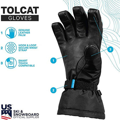 Wildhorn Tolcat Ski Unisex Waterproof Gloves, Touchscreen Compatible - Stealth (Like New)
