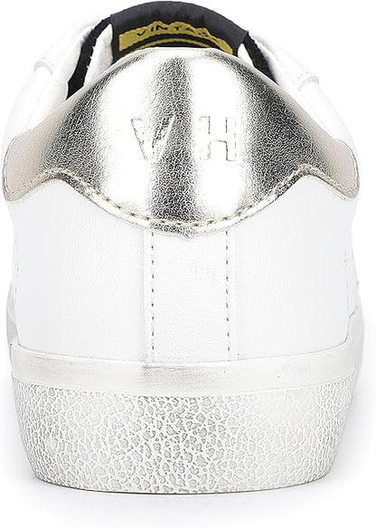 VINTAGE HAVANA Womens Gadol Perforated Casual Sneakers Shoes, Gold & White - 6.5 (Like New)