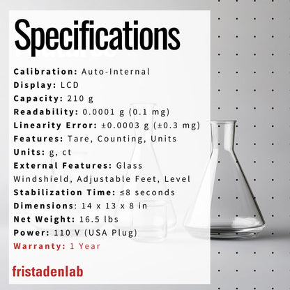 Fristaden Lab Internal Calibration Analytical Balance Scale, (0.0001 g) - Silver (Like New, No Retail Box)