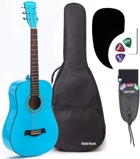 Hola! Music 36" Acoustic Guitar Bundle for Beginners and Kids, 3/4 - Light Blue (Like New)