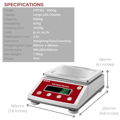 Fristaden Lab Scale - 3000g x 0.01g Precision Balance Digital Scale (Used)