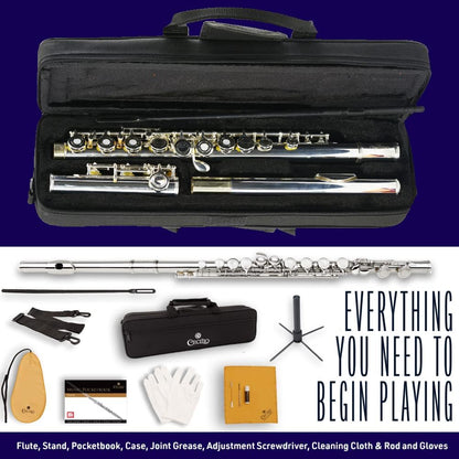 Cecilio Metal Open Hole C Flute Instrument for Beginner & Intermediate - Silver- (Like New)