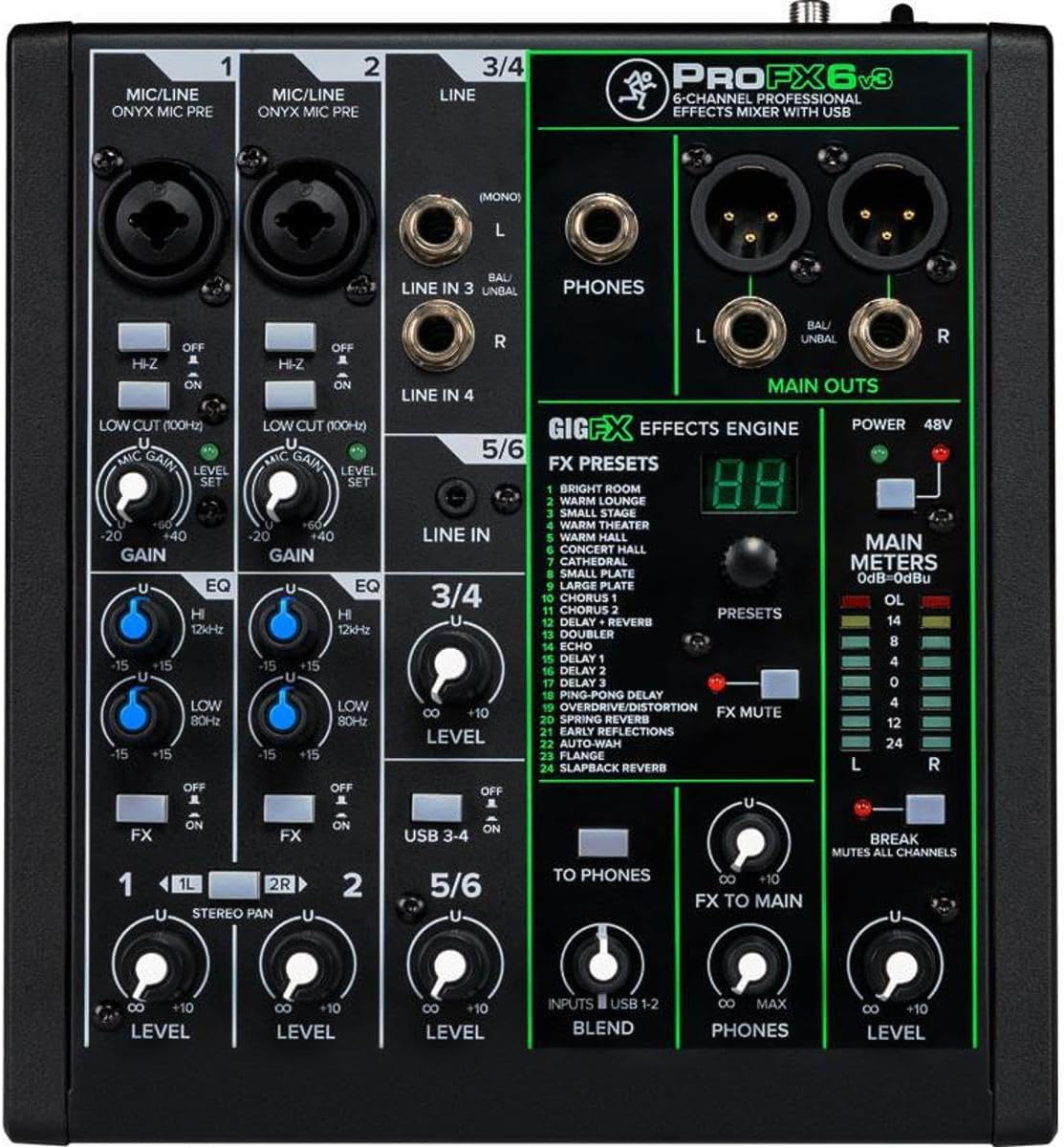 Mackie ProFX Series, 6 Mixer - Unpowered, 6-channel (ProFX6v3) (Like New)