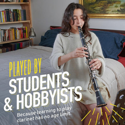 Mendini by Cecilio B Flat Clarinet with 2 Barrels 10 Reeds, Stand, Hard Case (Used)