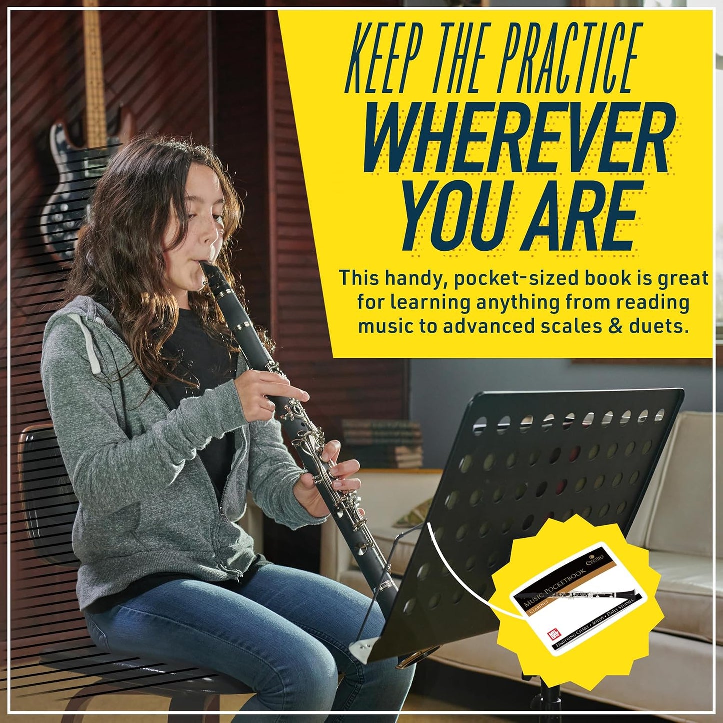 Mendini by Cecilio B Flat Clarinet with 2 Barrels 10 Reeds, Stand, Hard Case (Used)