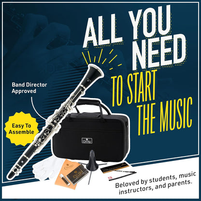 Mendini by Cecilio B Flat Clarinet w/ 2 Barrel, 10 Reed, Stand, Hard Case, Glove (Like New)