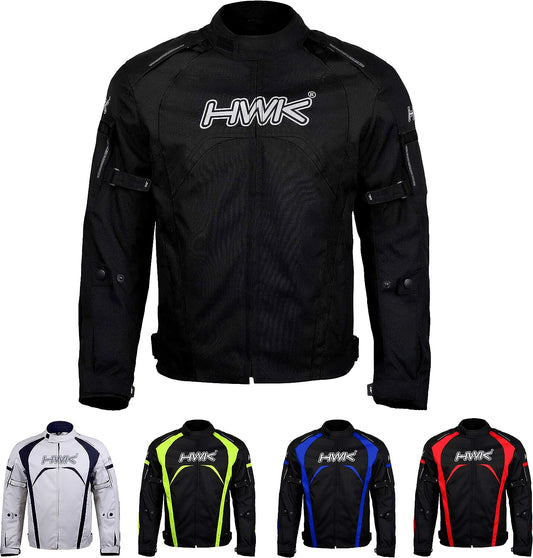 HWK Men's Riding Textile Racing Motorbike Jacket with CE Armor, 3XL - Black (Like New)