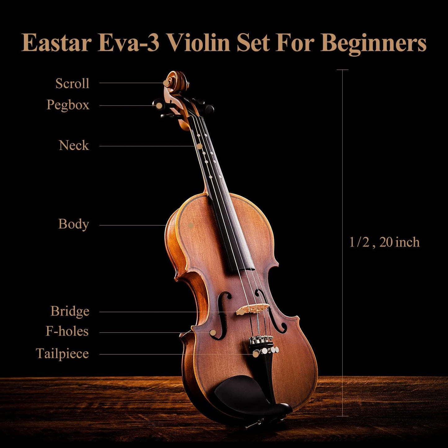 Eastar EVA-3 Beginner 4-String Violin Set with Fingerboard Guide, Hard Case (Used)