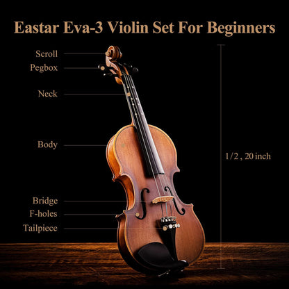 Eastar EVA-3 Beginner 4-String Violin Set with Fingerboard Guide, Hard Case (Used)