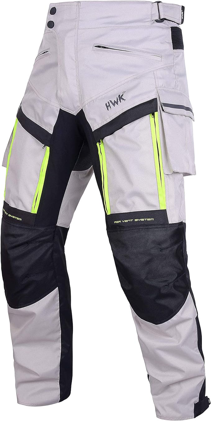 HWK All-Purpose Motorcycle Pants for Men Adventure, 34W x 32L - Hi-Vis Silver (Like New)