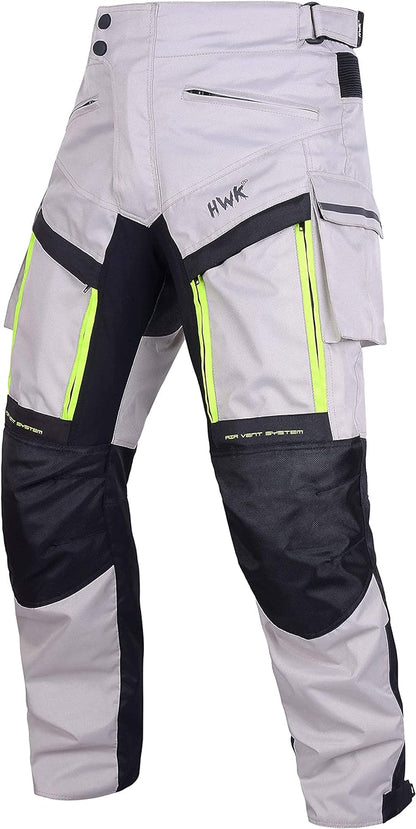 HWK All-Purpose Motorcycle Pants for Men Adventure, 34W x 32L - Hi-Vis Silver (Like New)