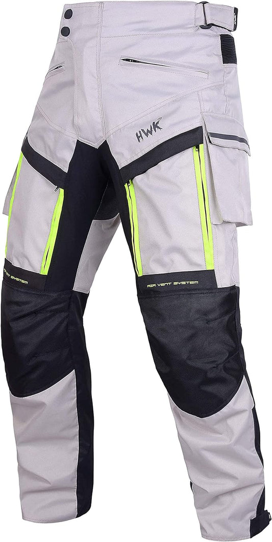 HWK All-Purpose Motorcycle Pants for Men Adventure, 34W x 32L - Hi-Vis Silver (Like New)
